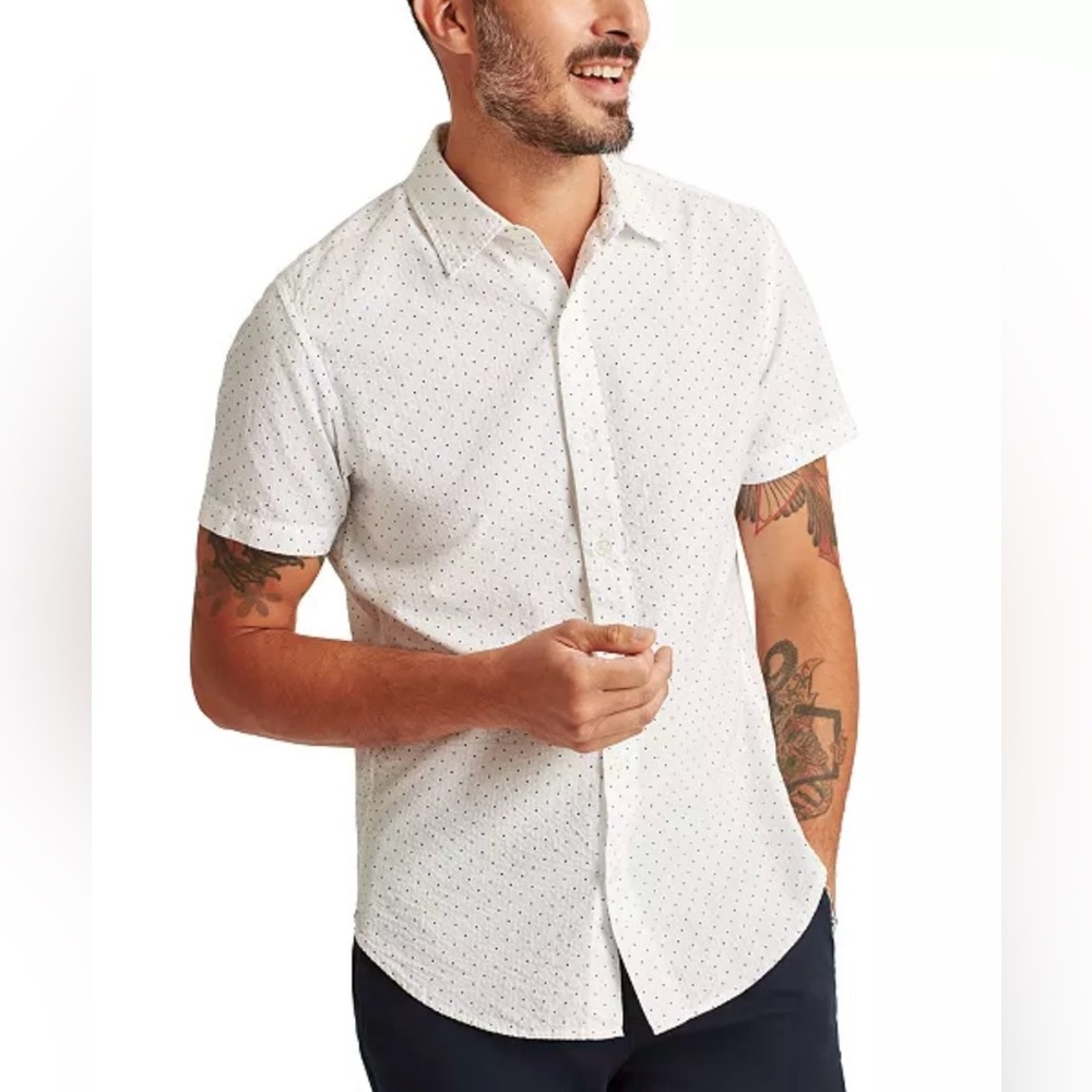 Bonobos Men's Riviera Dot-Print Button-Down Seersucker Shirt - Size Medium Long